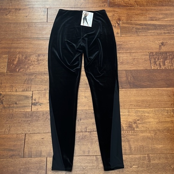 New Velvet & Mesh Leggings In Black Size M - Picture 4 of 13